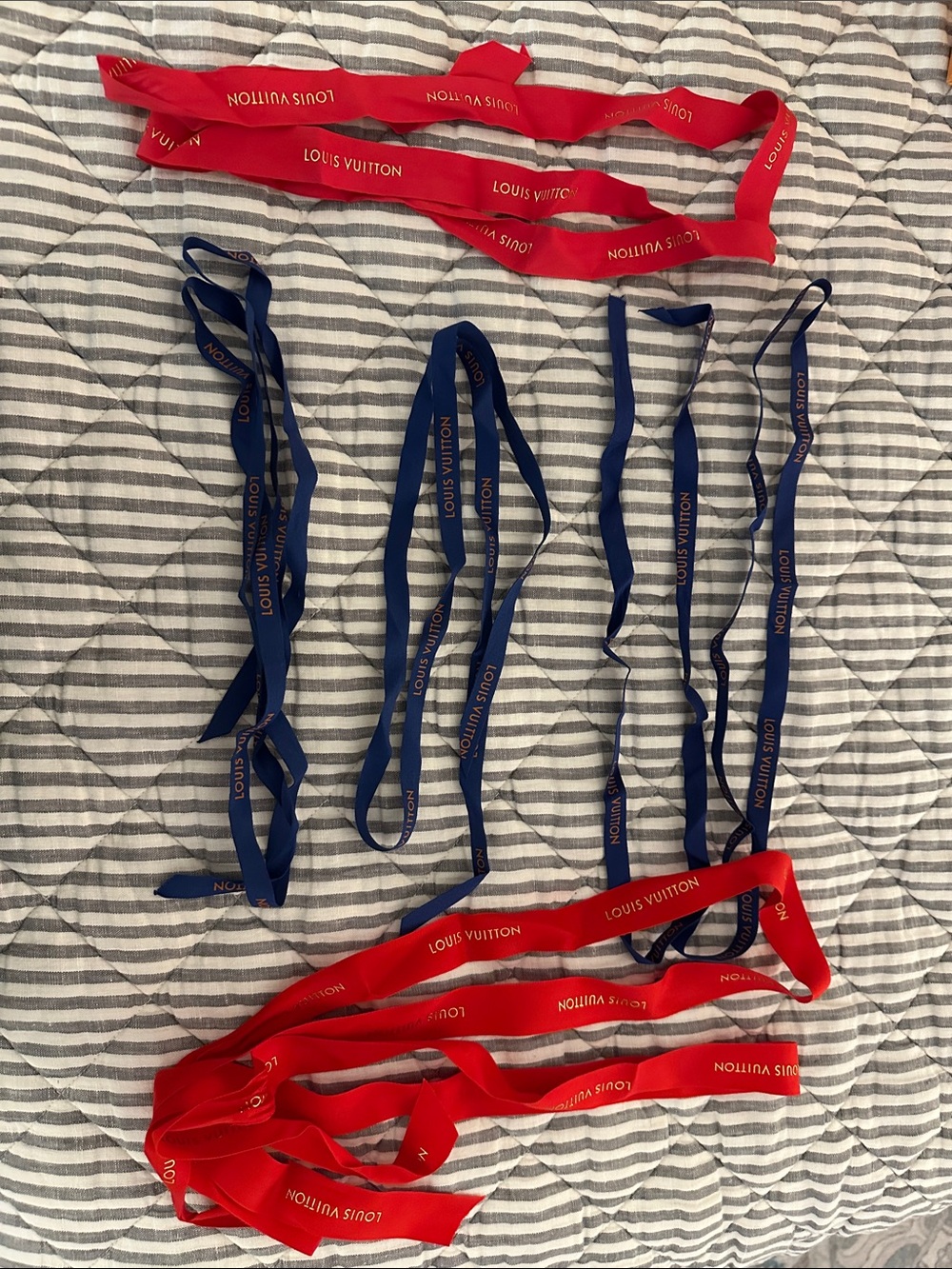 Louis Vuitton Red and Navy Logo Ribbons